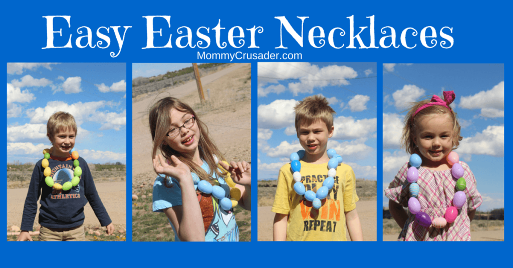 We sat down on Saturday and made these fantastic, whimsical, and easy Easter necklaces in just a few moments. The kids enjoyed themselves immensely and created something fun to wear for the Easter egg hunts. As an added bonus, they all practiced their fine motor skills threading the eggs.